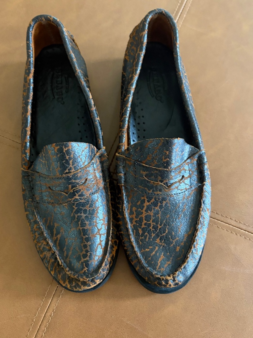 Sebago womens penny loafers embossed animal print US 9.5 EU 40.5 UK 7 vintage